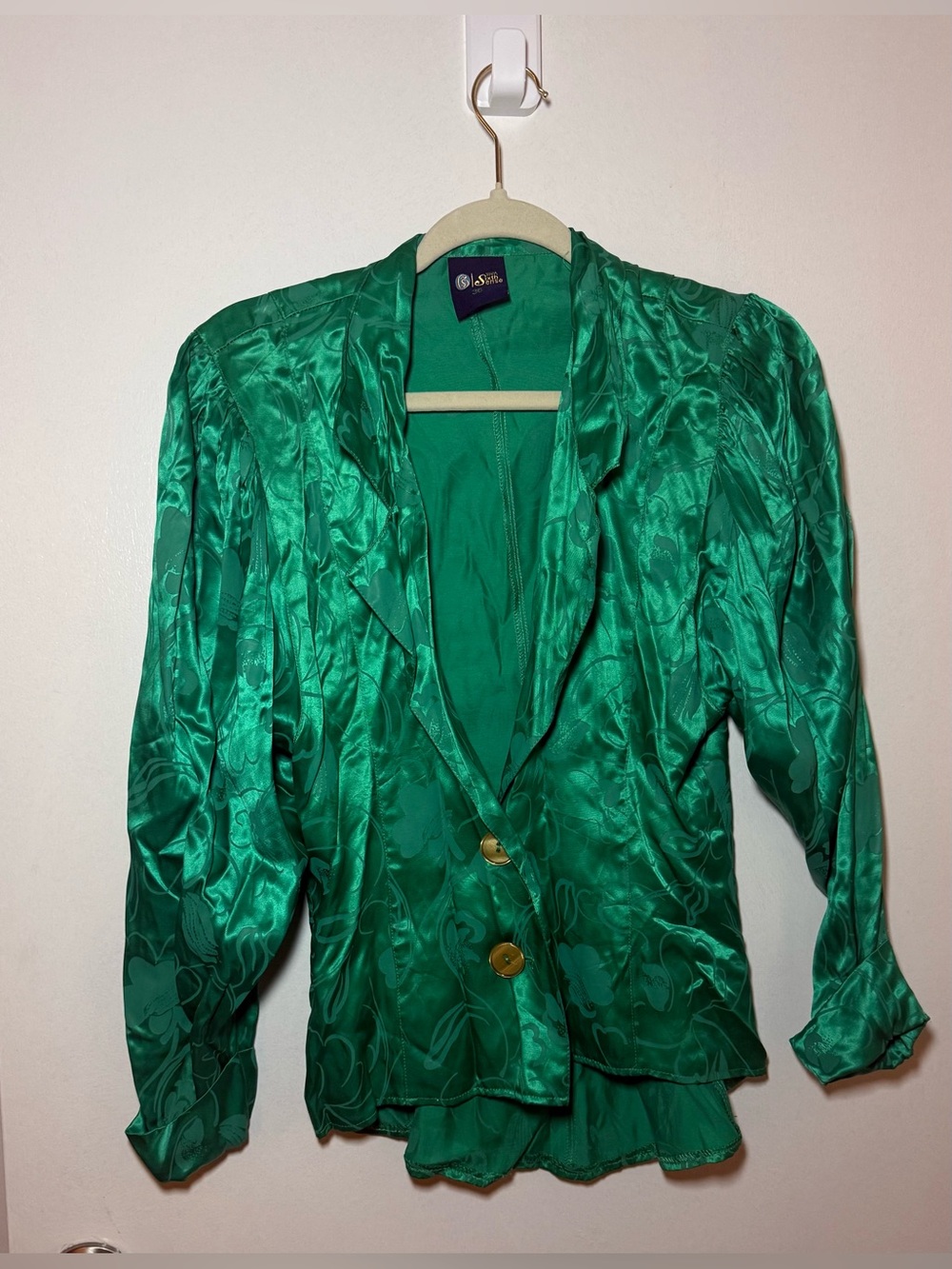 Your Sixth Sense Green Floral Button Front Collared Blazer Jacket Vintage US 6